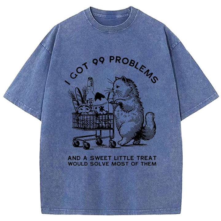 Cat In Need Of A Snack Washed Crew Neck T-Shirt
