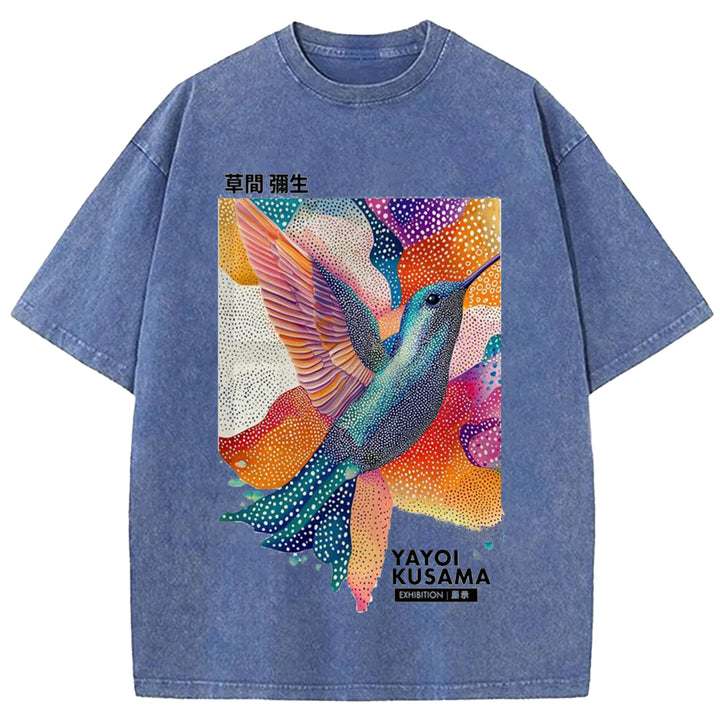 Yayoi Kusama Bird Vintage Design Washed Crew Neck T-Shirt