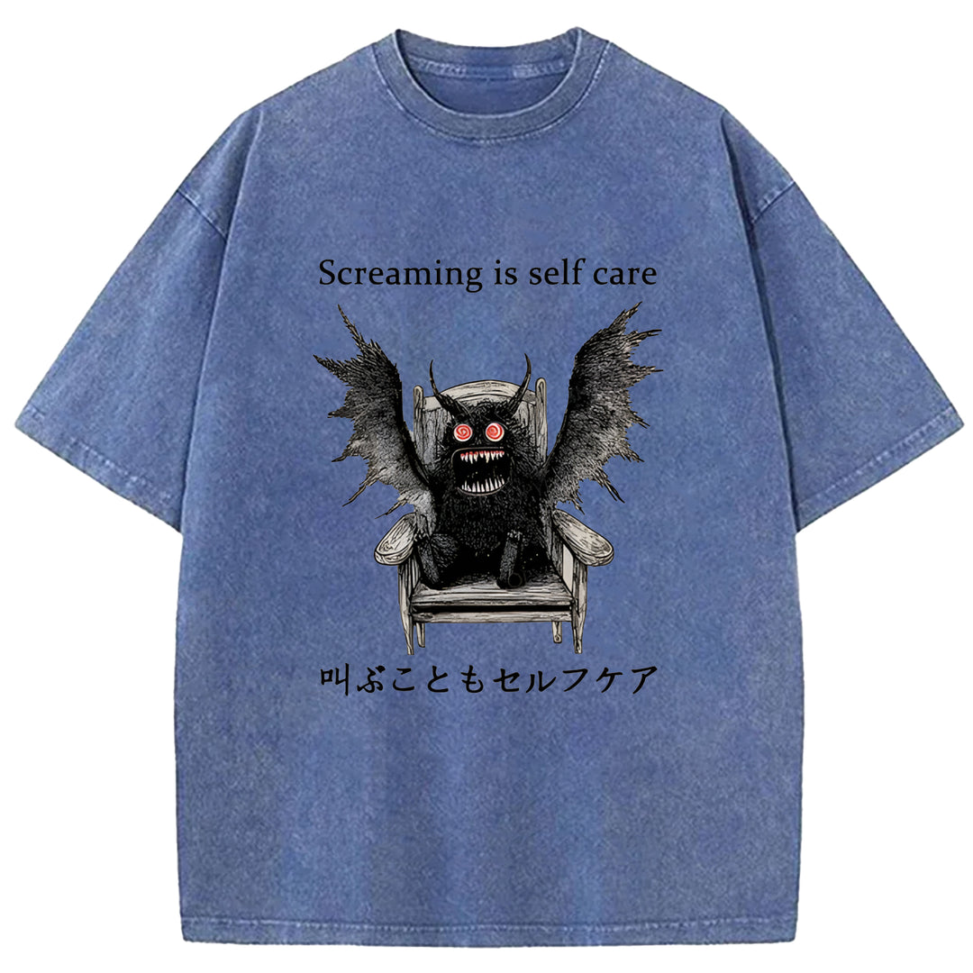 Screaming Is Self Care Washed Crew Neck T-Shirt