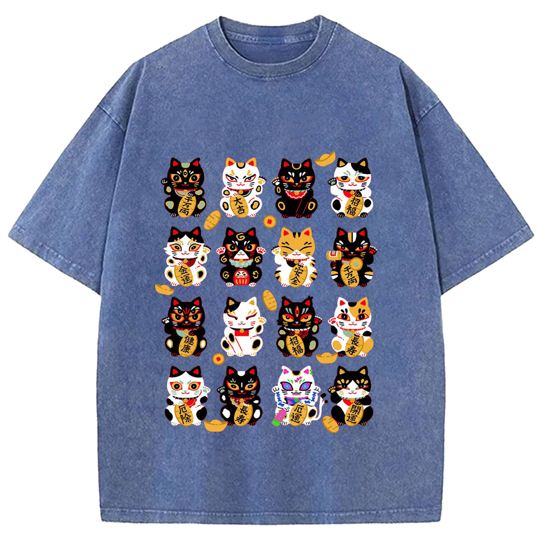 Japanese Vintage Cat Washed Crew Neck T-Shirt