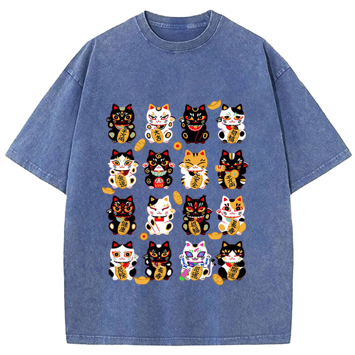 Japanese Vintage Cat Washed Crew Neck T-Shirt