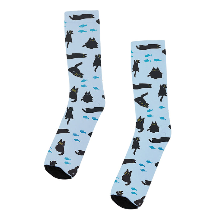 Black Cat And Blue Fish Socks