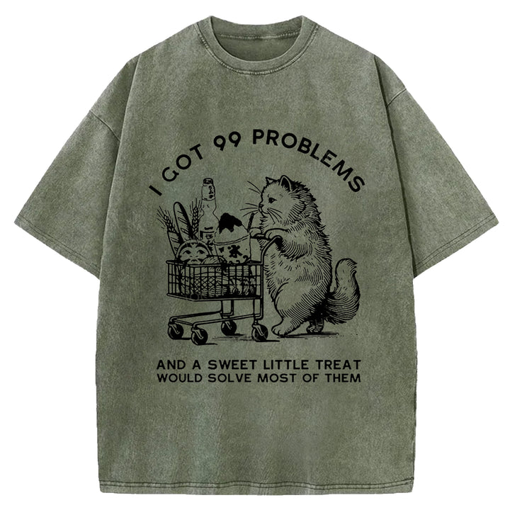 Cat In Need Of A Snack Washed Crew Neck T-Shirt