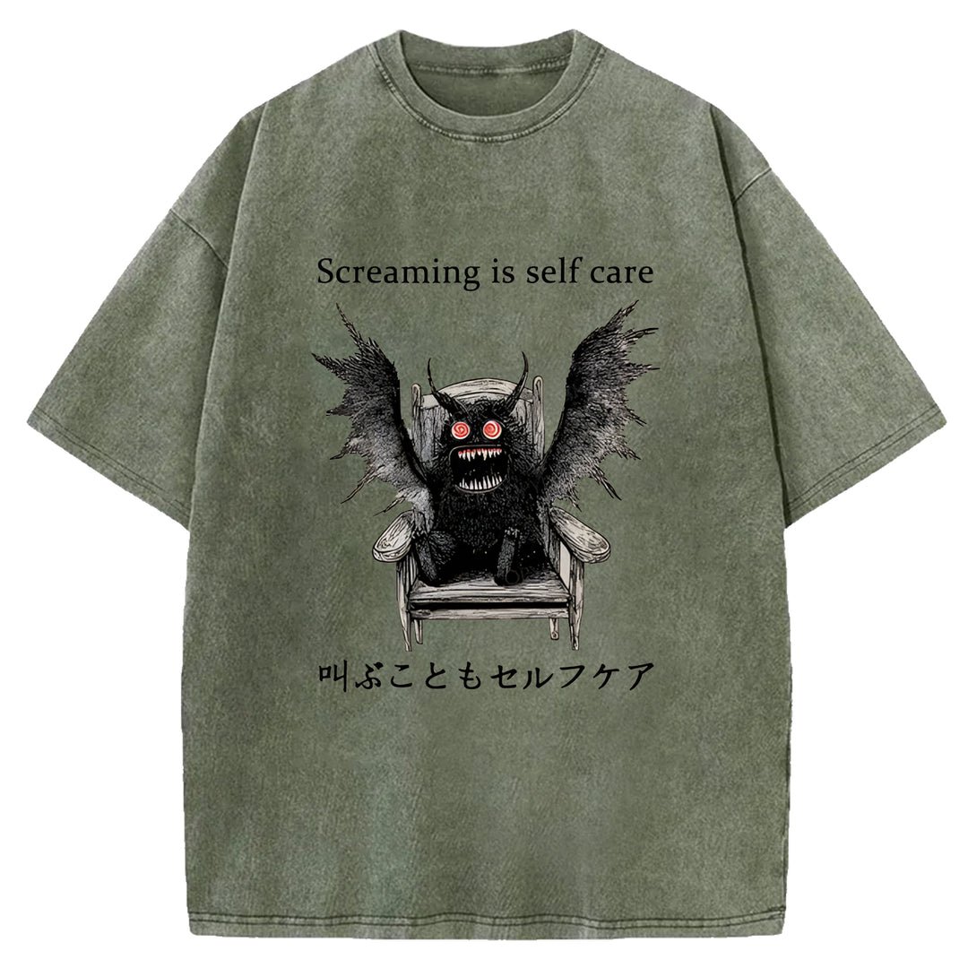 Screaming Is Self Care Washed Crew Neck T-Shirt