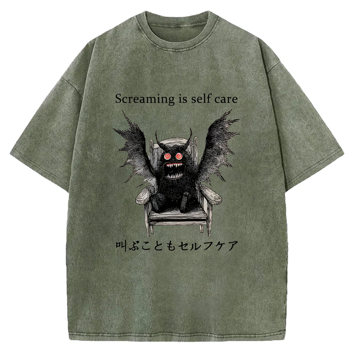 Screaming Is Self Care Washed Crew Neck T-Shirt
