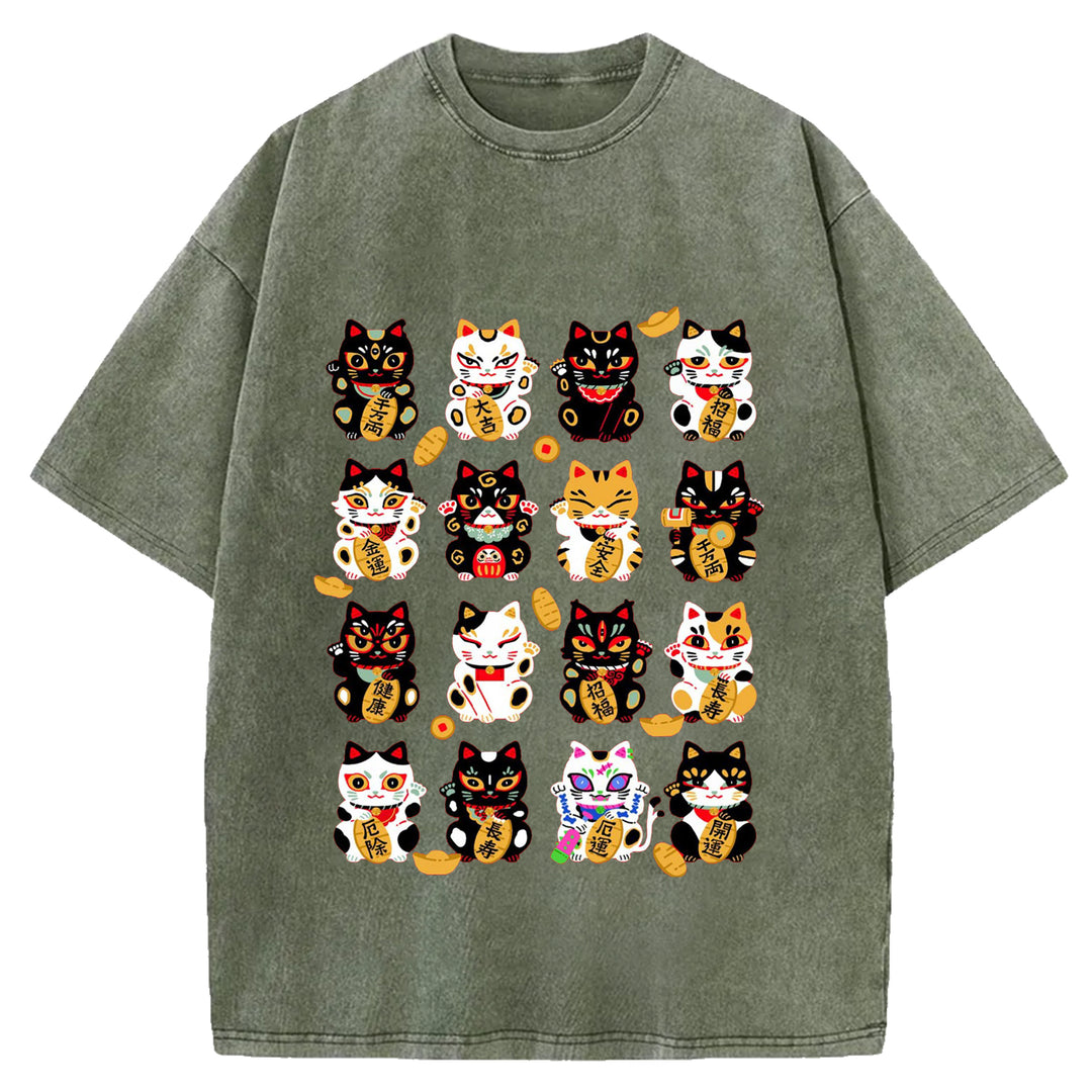 Japanese Vintage Cat Washed Crew Neck T-Shirt