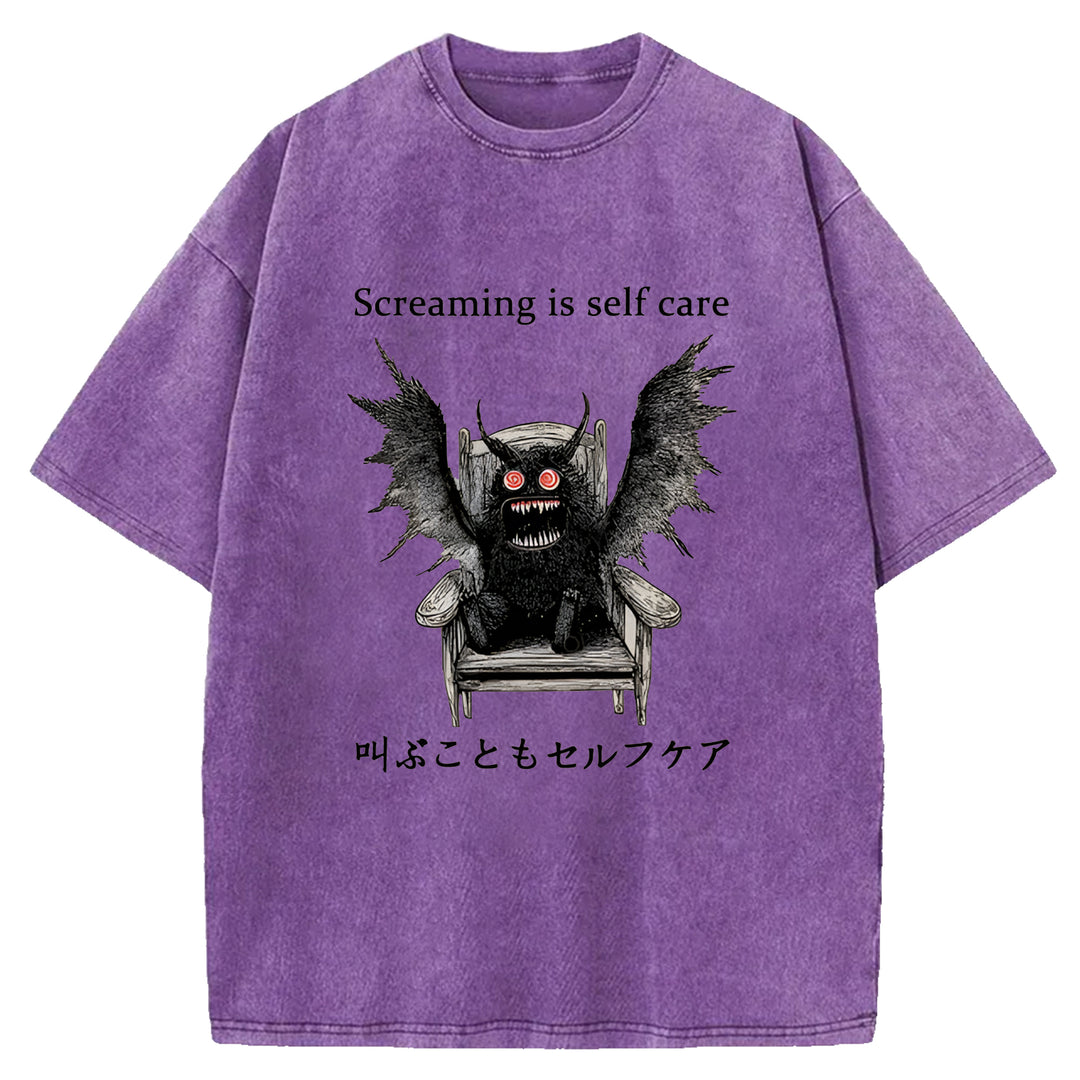 Screaming Is Self Care Washed Crew Neck T-Shirt