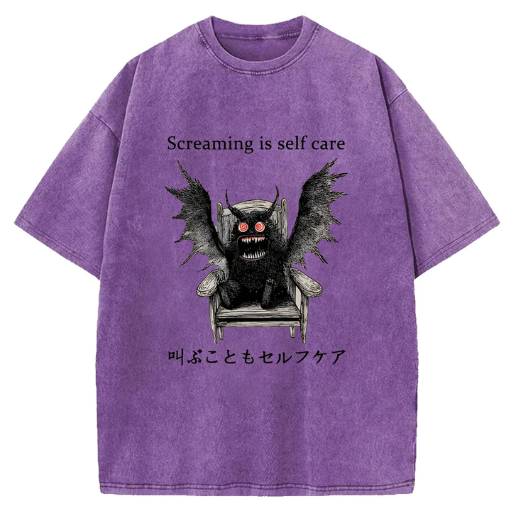 Screaming Is Self Care Washed Crew Neck T-Shirt