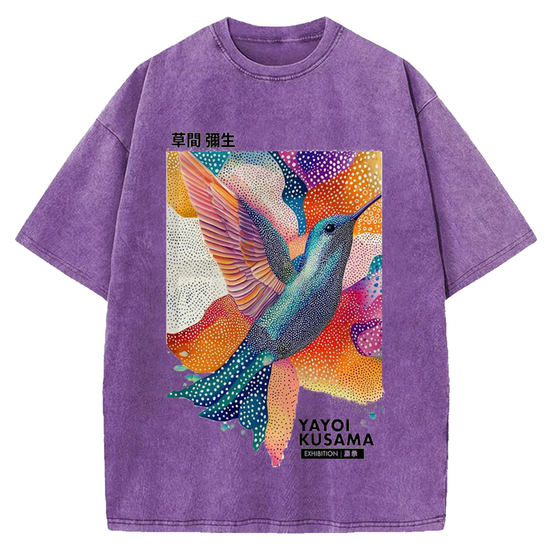Yayoi Kusama Bird Vintage Design Washed Crew Neck T-Shirt