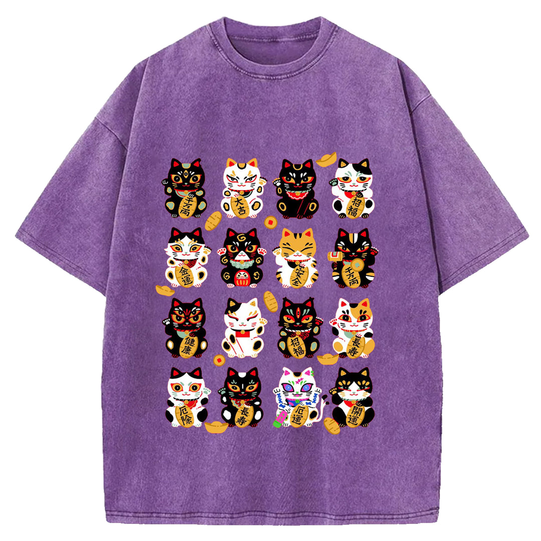Japanese Vintage Cat Washed Crew Neck T-Shirt