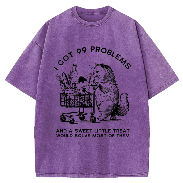 Cat In Need Of A Snack Washed Crew Neck T-Shirt