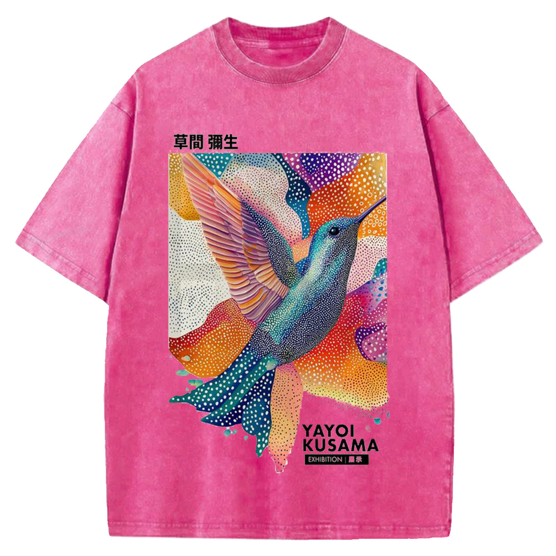 Yayoi Kusama Bird Vintage Design Washed Crew Neck T-Shirt