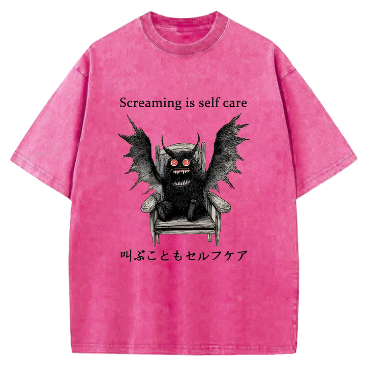 Screaming Is Self Care Washed Crew Neck T-Shirt