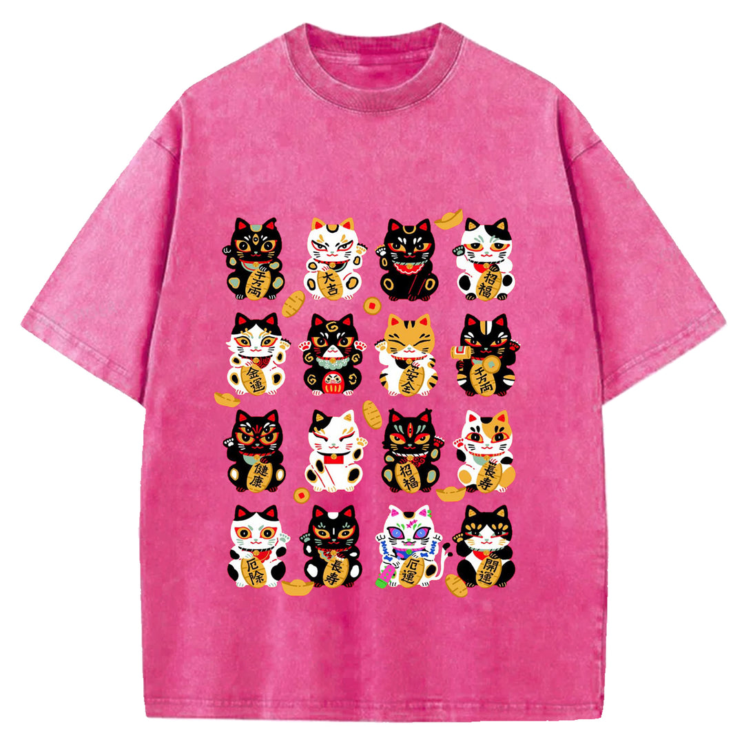 Japanese Vintage Cat Washed Crew Neck T-Shirt