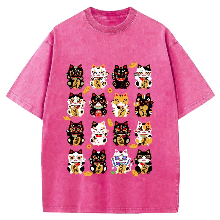 Japanese Vintage Cat Washed Crew Neck T-Shirt