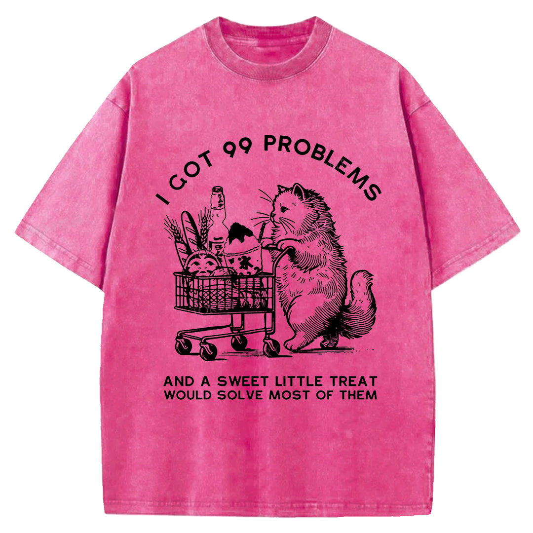 Cat In Need Of A Snack Washed Crew Neck T-Shirt