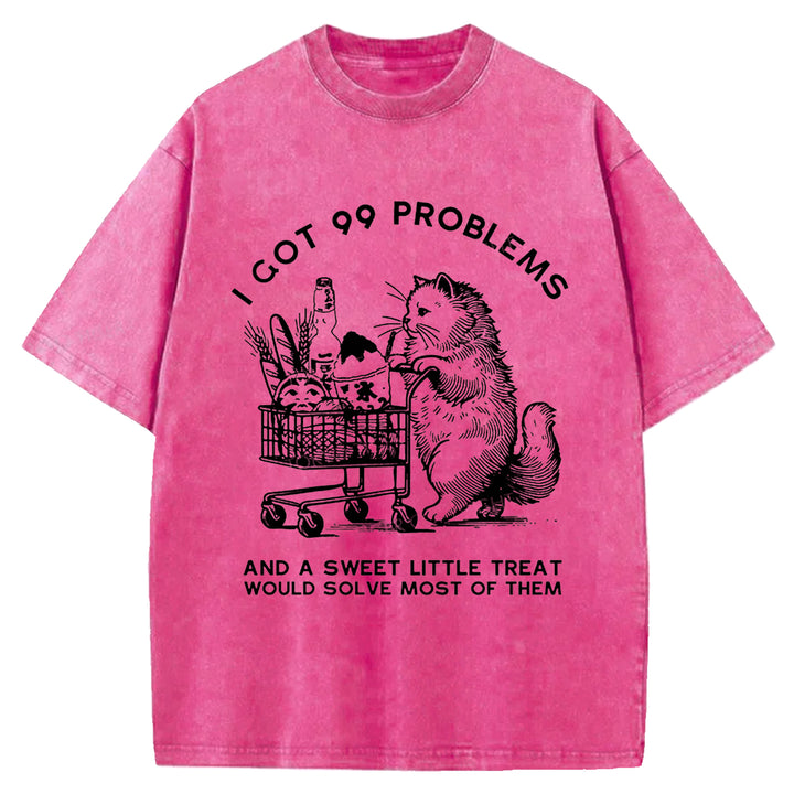 Cat In Need Of A Snack Washed Crew Neck T-Shirt