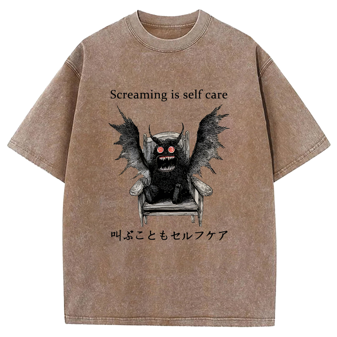 Screaming Is Self Care Washed Crew Neck T-Shirt