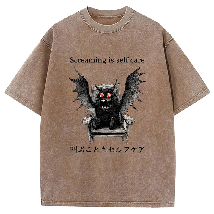 Screaming Is Self Care Washed Crew Neck T-Shirt