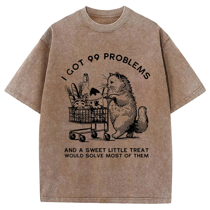 Cat In Need Of A Snack Washed Crew Neck T-Shirt