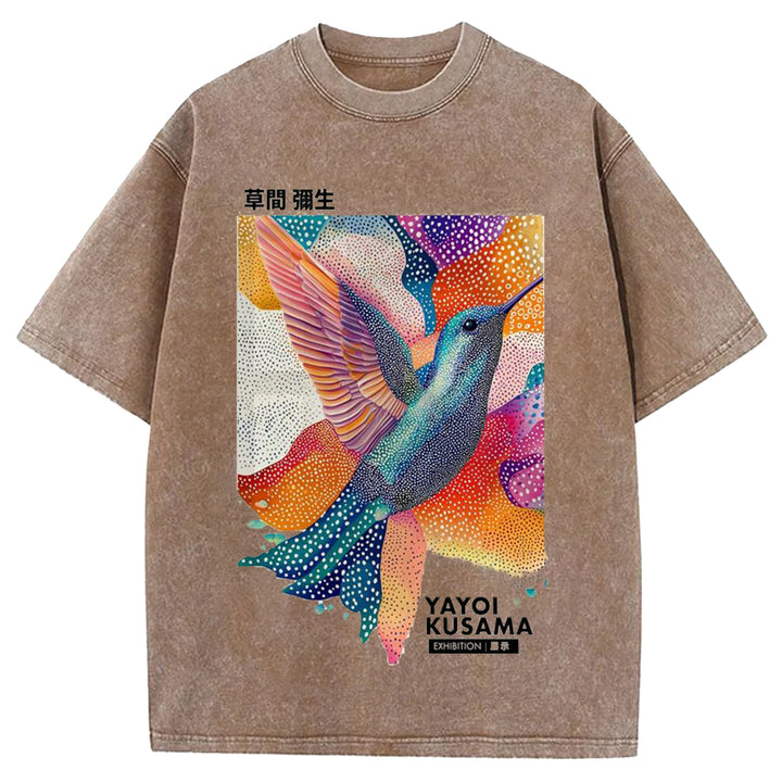 Yayoi Kusama Bird Vintage Design Washed Crew Neck T-Shirt