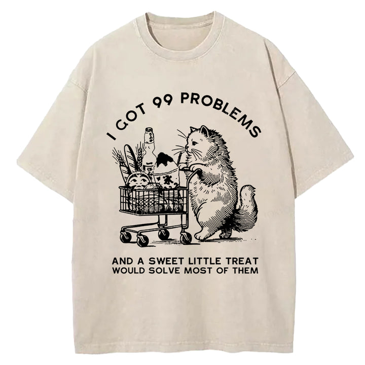 Cat In Need Of A Snack Washed Crew Neck T-Shirt