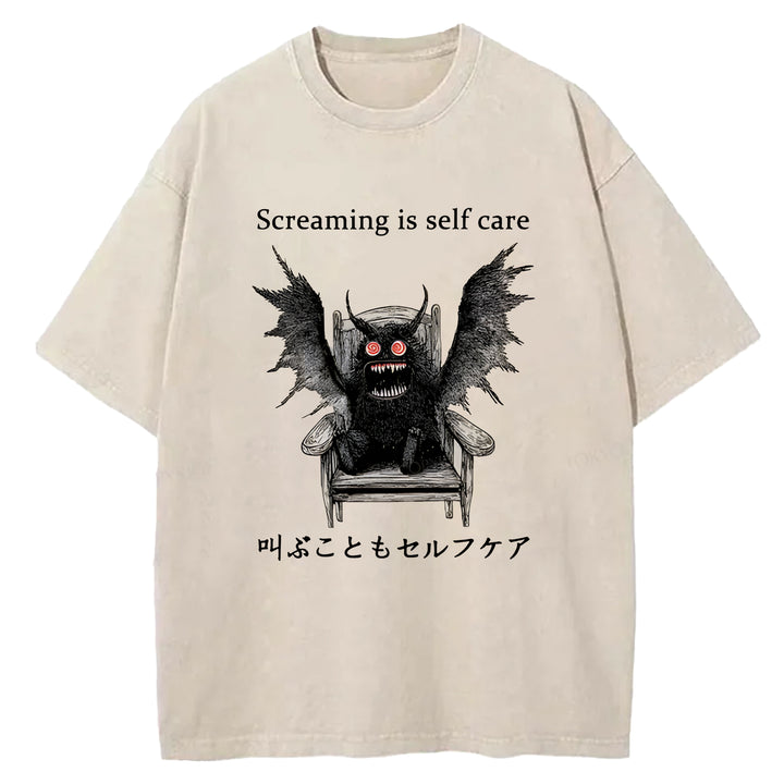 Screaming Is Self Care Washed Crew Neck T-Shirt