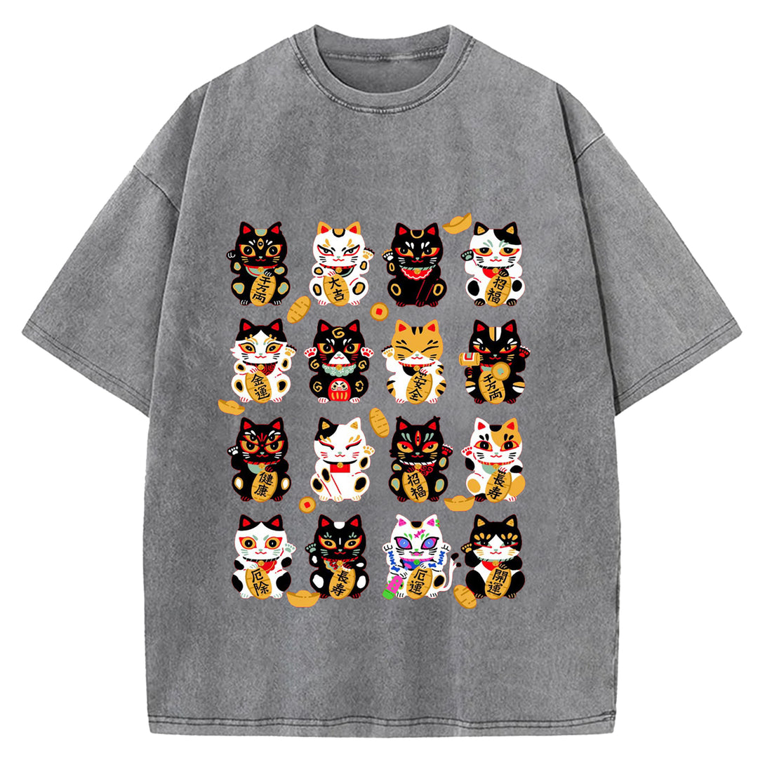 Japanese Vintage Cat Washed Crew Neck T-Shirt