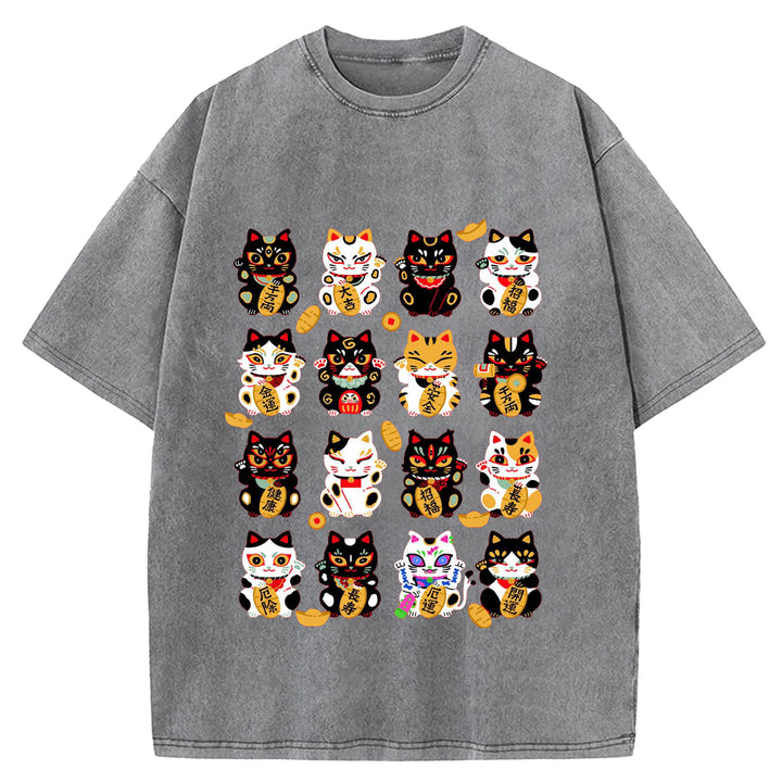 Japanese Vintage Cat Washed Crew Neck T-Shirt