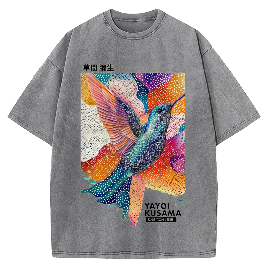 Yayoi Kusama Bird Vintage Design Washed Crew Neck T-Shirt