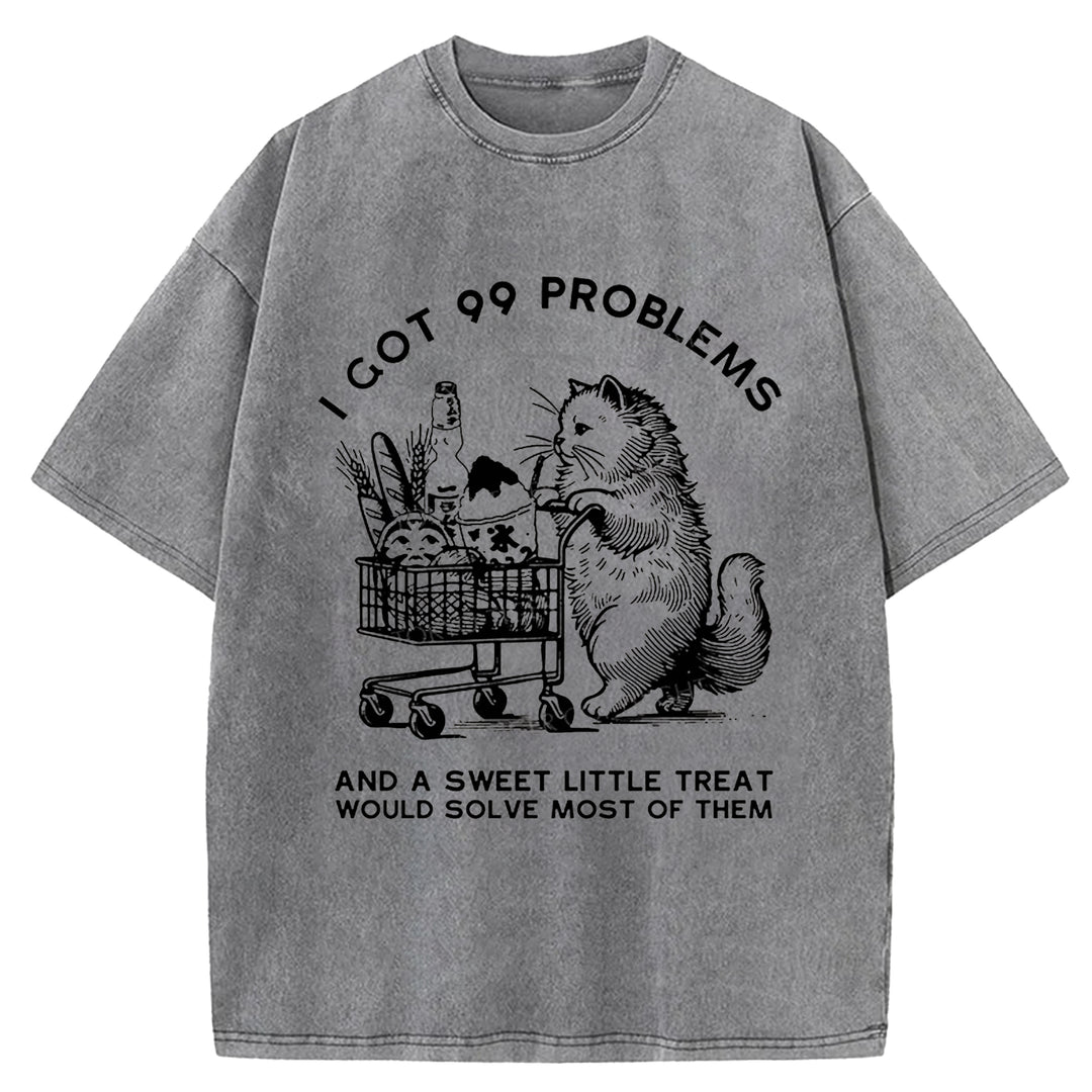 Cat In Need Of A Snack Washed Crew Neck T-Shirt