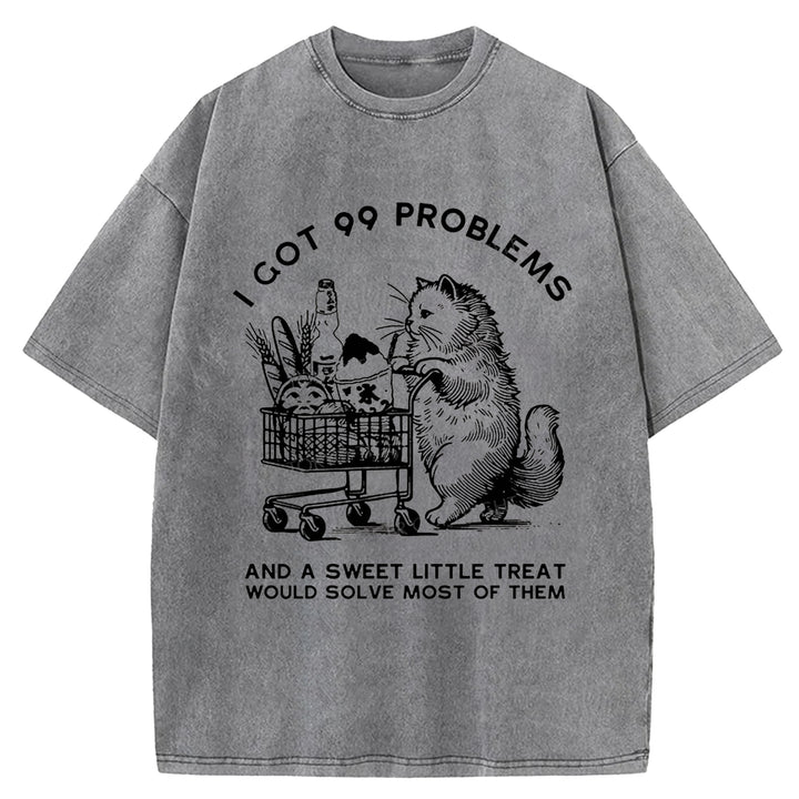 Cat In Need Of A Snack Washed Crew Neck T-Shirt