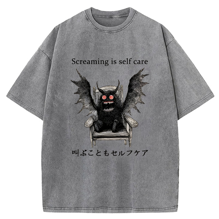 Screaming Is Self Care Washed Crew Neck T-Shirt