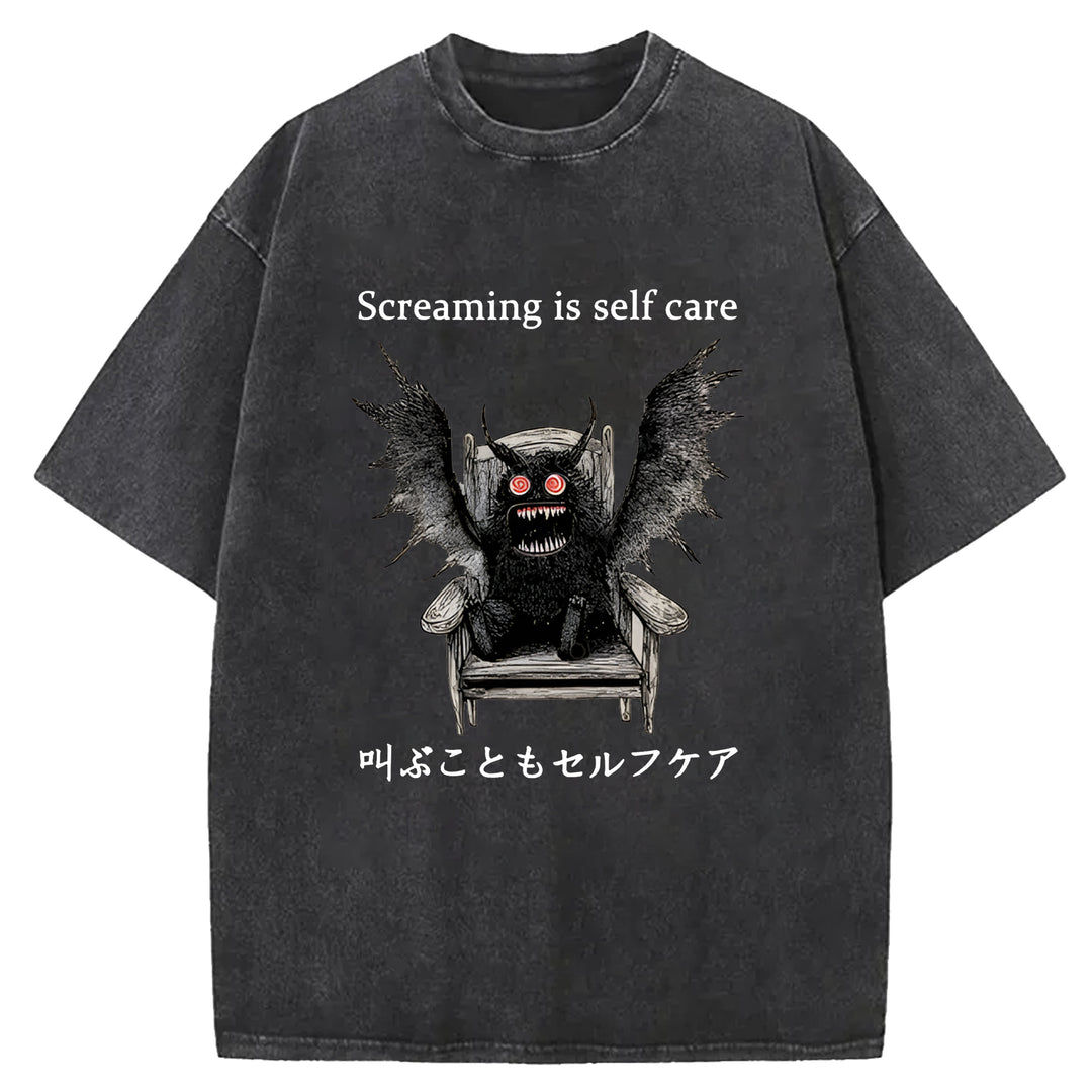 Screaming Is Self Care Washed Crew Neck T-Shirt