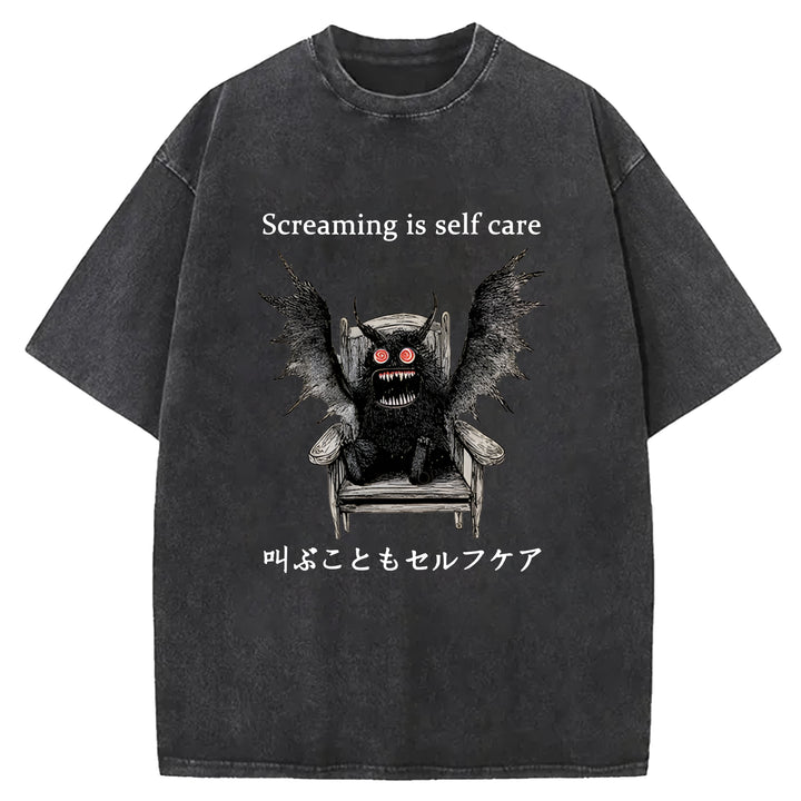 Screaming Is Self Care Washed Crew Neck T-Shirt