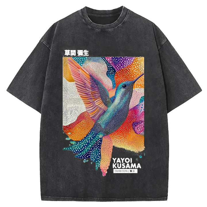 Yayoi Kusama Bird Vintage Design Washed Crew Neck T-Shirt