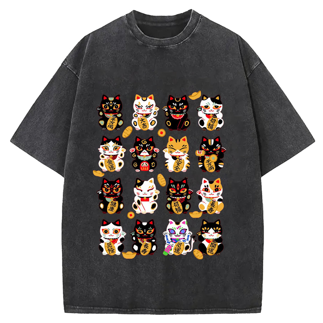 Japanese Vintage Cat Washed Crew Neck T-Shirt