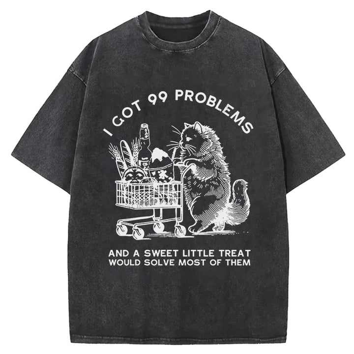 Cat In Need Of A Snack Washed Crew Neck T-Shirt