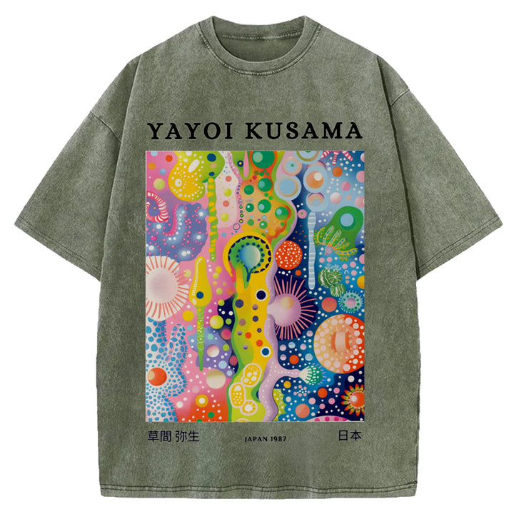 Yayoi Kusama Japan 1987 Vintage Design Washed Crew Neck T-Shirt