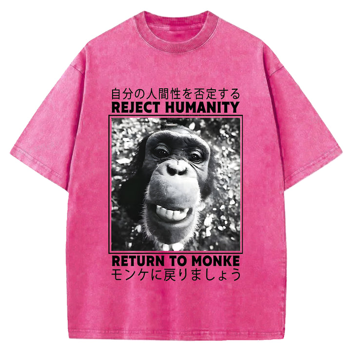 Funny Back To Monkey Washed Crew Neck T-Shirt