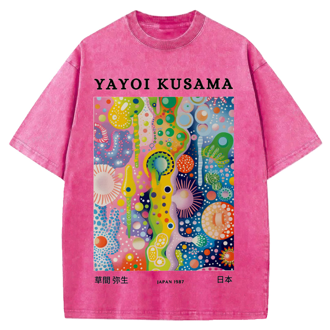 Yayoi Kusama Japan 1987 Vintage Design Washed Crew Neck T-Shirt