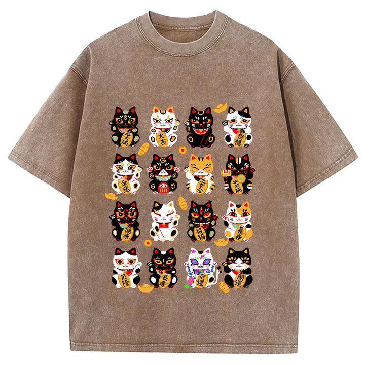 Japanese Vintage Cat Washed Crew Neck T-Shirt