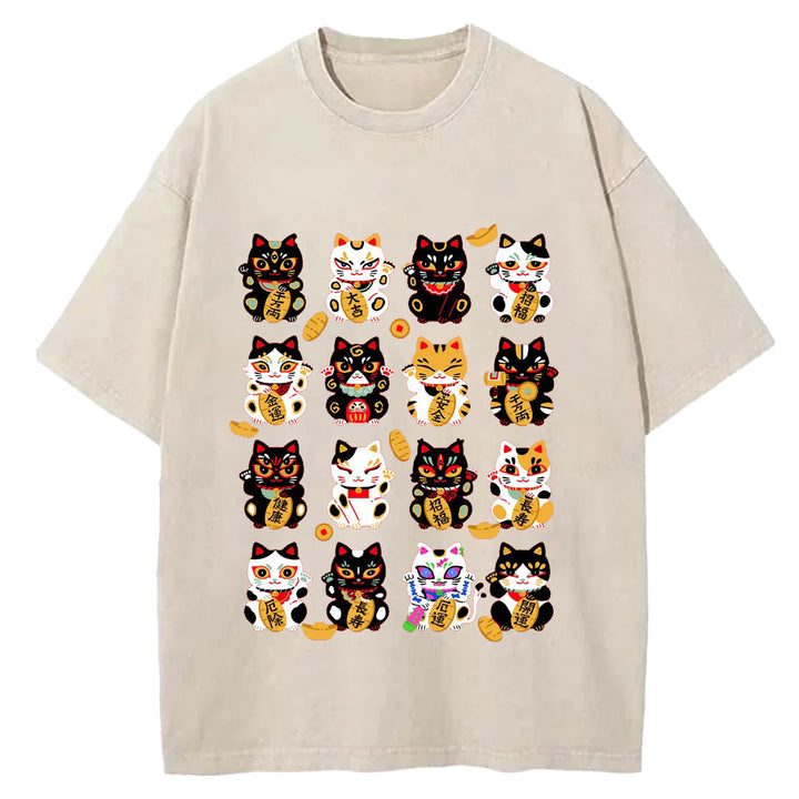 Japanese Vintage Cat Washed Crew Neck T-Shirt