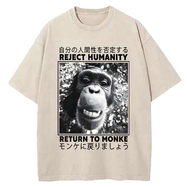 Funny Back To Monkey Washed Crew Neck T-Shirt