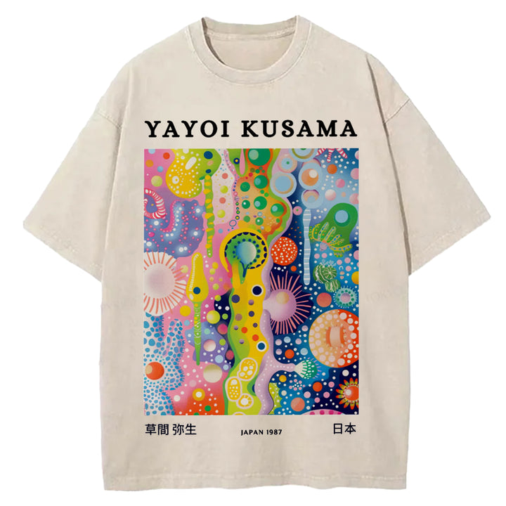 Yayoi Kusama Japan 1987 Vintage Design Washed Crew Neck T-Shirt