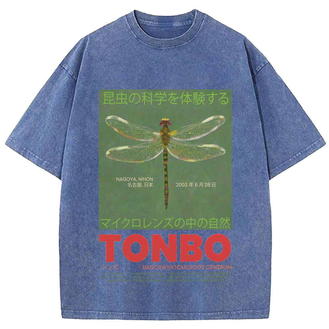 Dragonfly Delight Vintage Design Washed Crew Neck T-Shirt