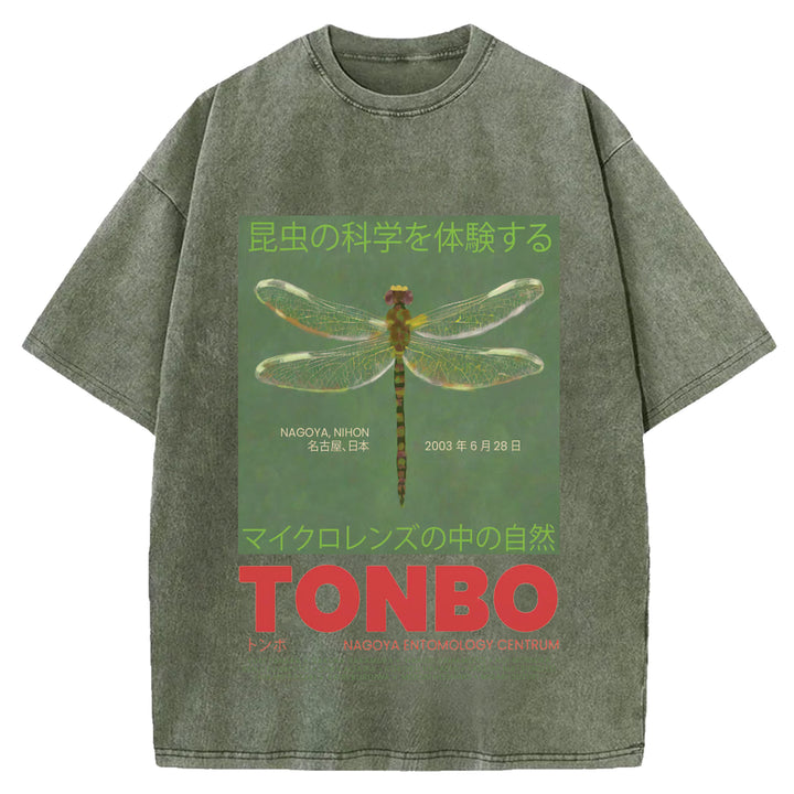 Dragonfly Delight Vintage Design Washed Crew Neck T-Shirt