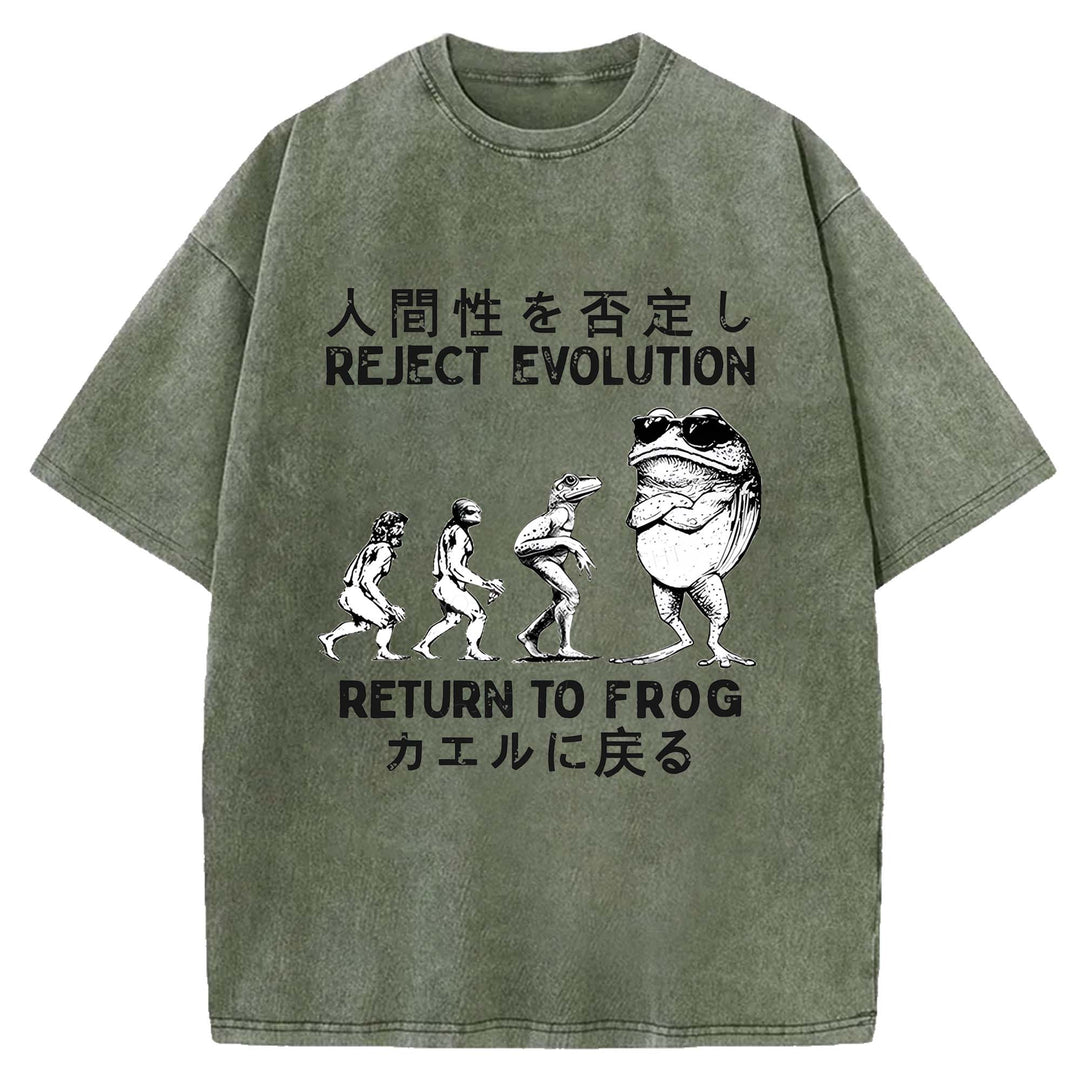 REJECT EVOLUTION RETURN TO FROG Washed Crew Neck T-Shirt