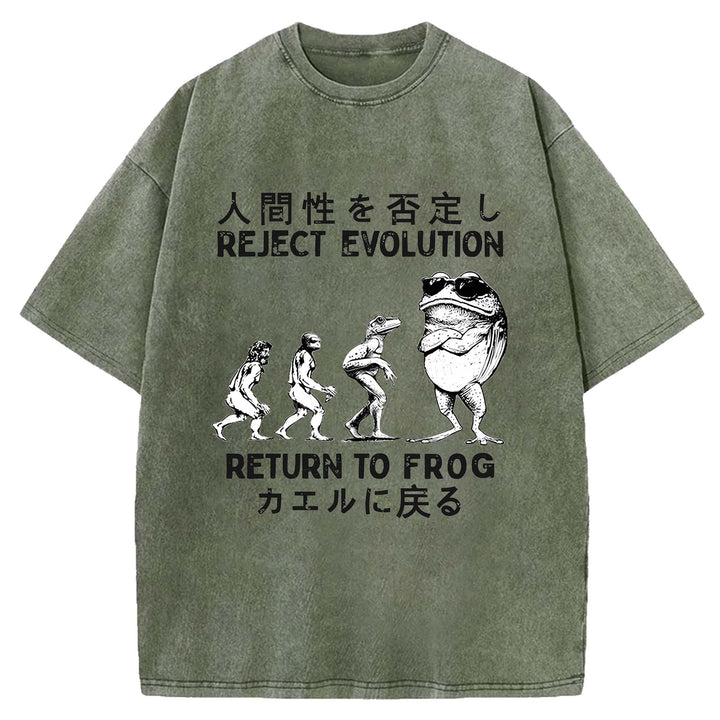 REJECT EVOLUTION RETURN TO FROG Washed Crew Neck T-Shirt