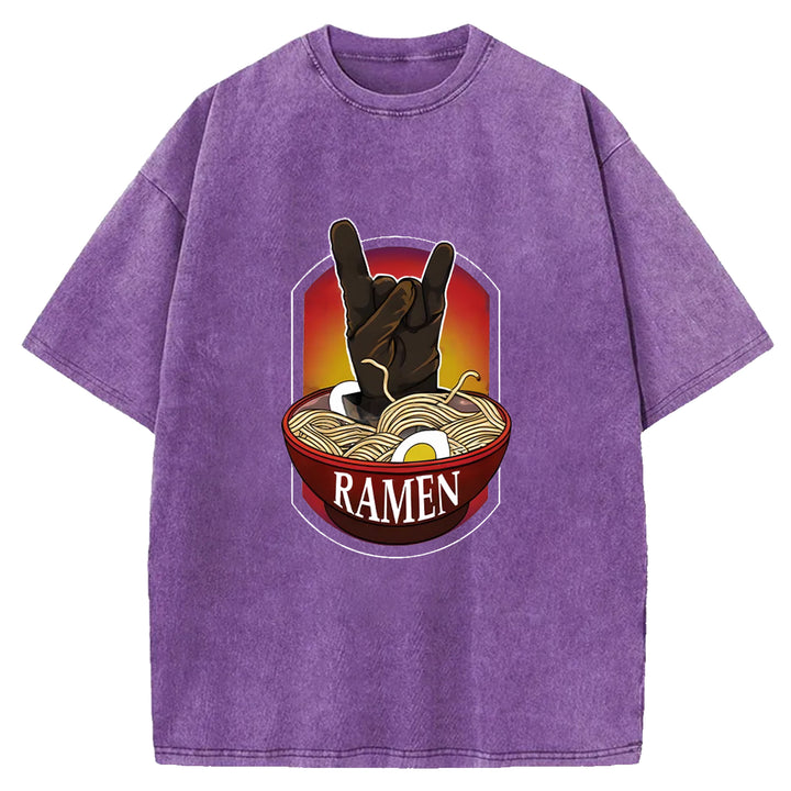 Ramen Hand Gesture Washed Crew Neck T-Shirt